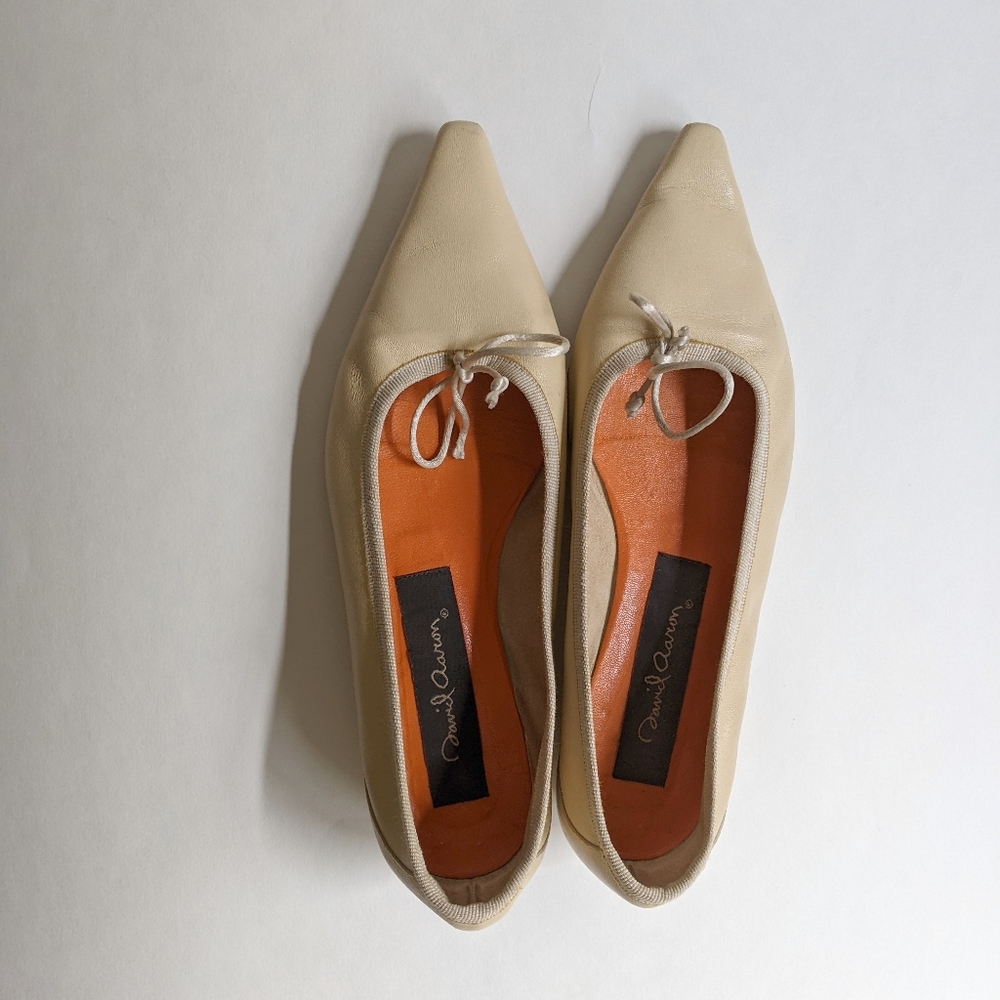 Champagne leather pointy toe flats 5.5 David Aaron - Picture 3 of 8